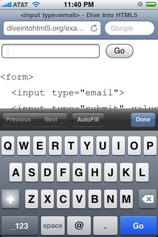 iPhone rendering input type=email field